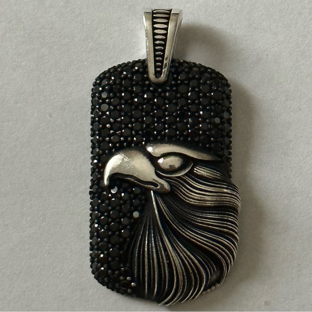 925 Silver eagle rectangle pendant black cubic zirconia cz stones unisex
